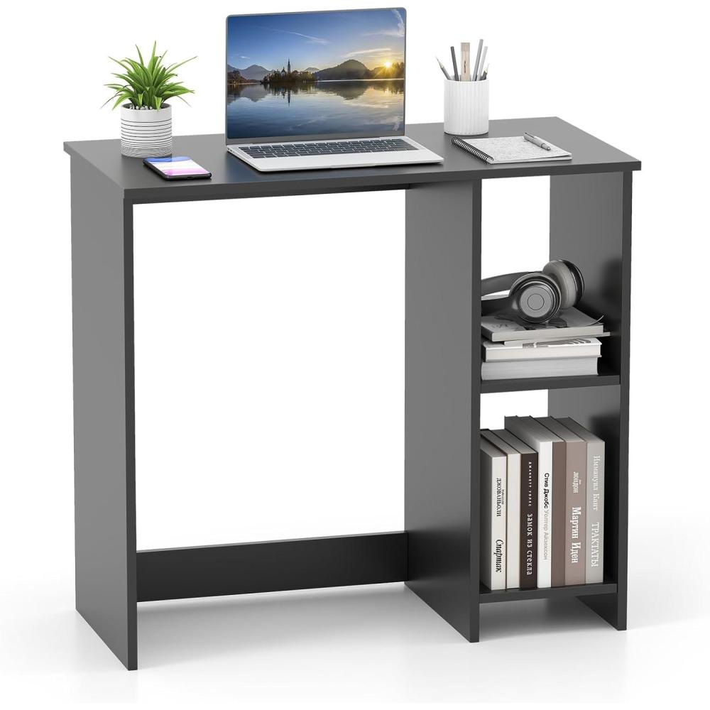 image:imageGiantex White Small Desk for Bedroom 315 Inch Home Office Computer Desk with Shelves Space Saving Study Writing Desk Modern Simple Laptop Desk for Small Spaces WhiteBlack
