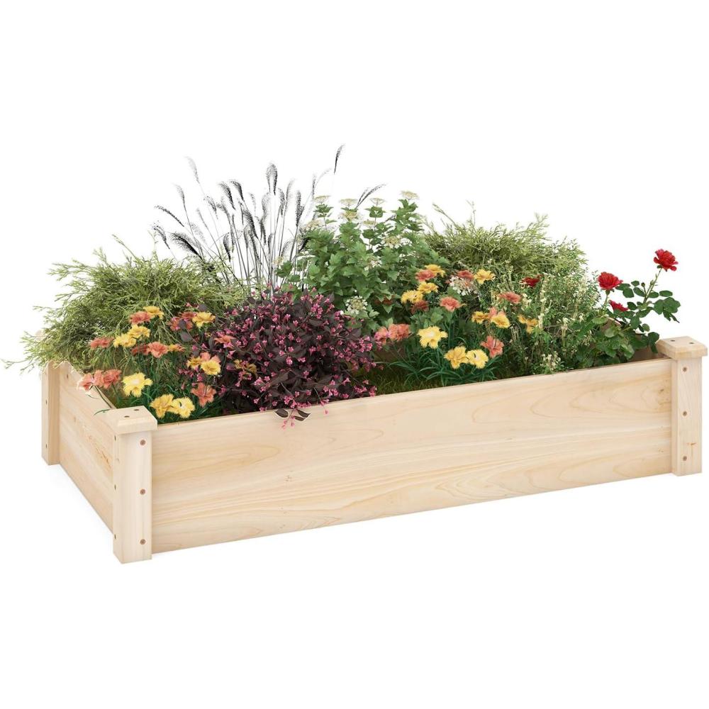 image:imageGiantex Wooden Raised Garden Bed with 2 Planter Boxes amp Dividers 90x25x10 Raised Bed for Flowers Vegetables Fruits Herbs Gardening Planting Outdoor Garden Box for Patio Backyard Lawn 148x24x10