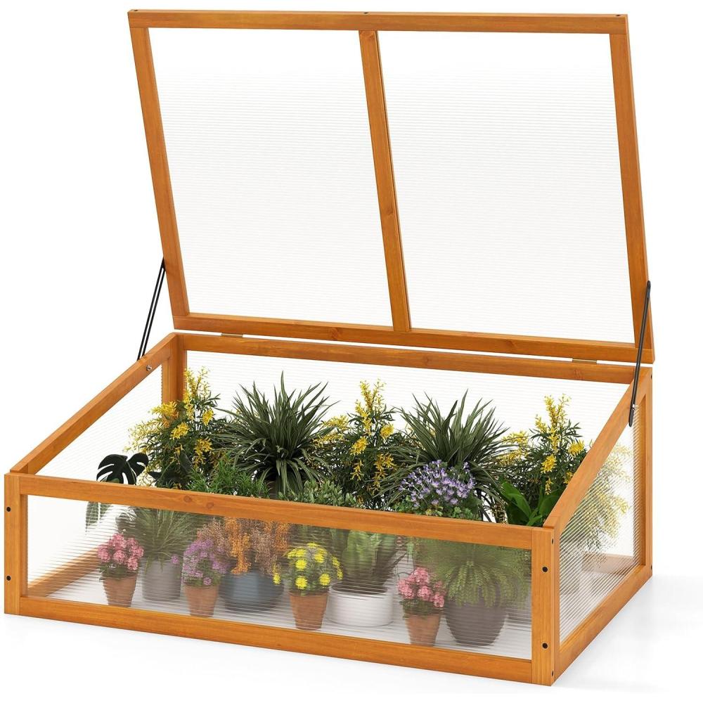 image:imageGinatex Wood Cold Frame Greenhouse Portable Raised Flower Planter Protection with Transparent Openable Roof Small Indoor Outdoor Hot House for Garden Sunroom Balcony 36x33x2337x25x16