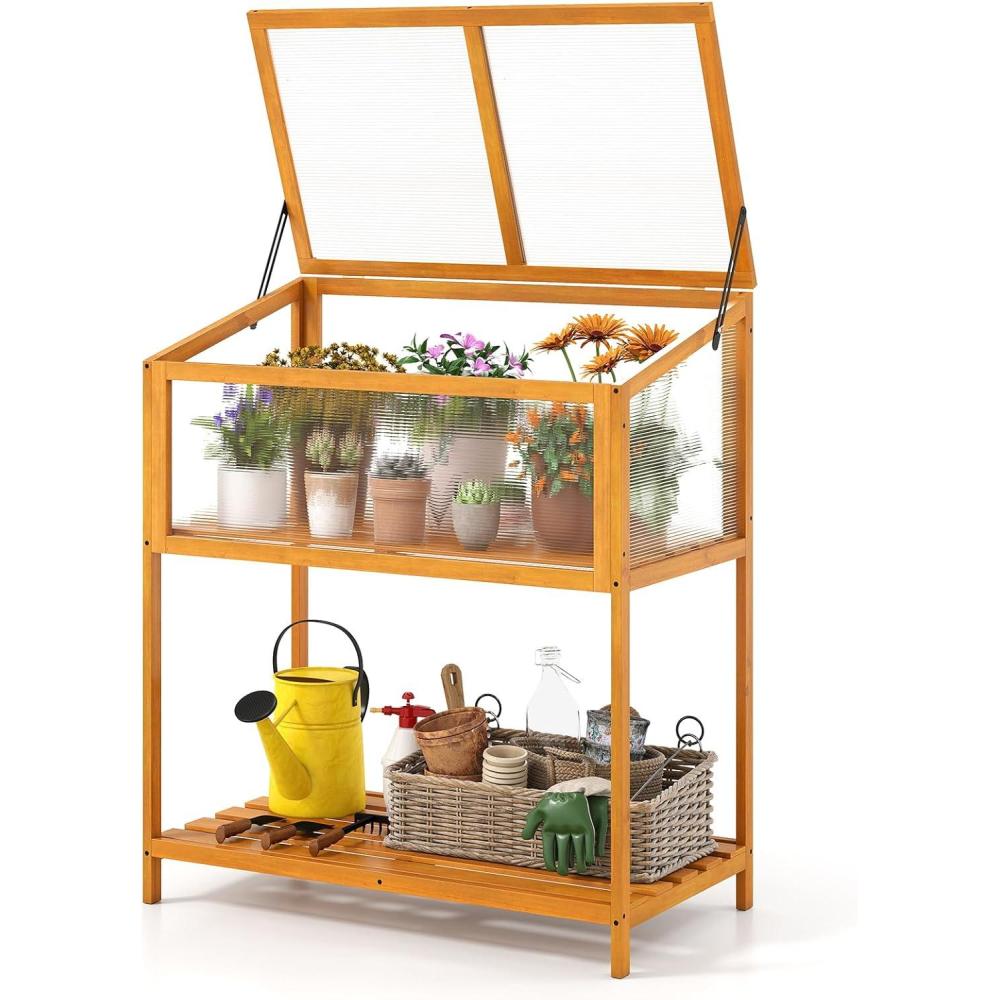image:imageGinatex Wood Cold Frame Greenhouse Portable Raised Flower Planter Protection with Transparent Openable Roof Small Indoor Outdoor Hot House for Garden Sunroom Balcony 36x33x2336x20x42