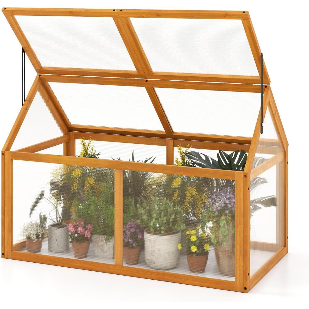 image:imageGinatex Wood Cold Frame Greenhouse Portable Raised Flower Planter Protection with Transparent Openable Roof Small Indoor Outdoor Hot House for Garden Sunroom Balcony 36x33x2340x21x28