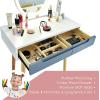 CHARMAID Vanity Set with Lighted Mirror, 3 Modes Adjustable Brightness Mirror, Makeup Dressing Table with Cushioned Stool, 2 Sliding Drawers with Divider, Modern Bedroom Vanity for Girls Women (White)(Grey)