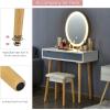 CHARMAID Vanity Set with Lighted Mirror, 3 Modes Adjustable Brightness Mirror, Makeup Dressing Table with Cushioned Stool, 2 Sliding Drawers with Divider, Modern Bedroom Vanity for Girls Women (White)(Grey)