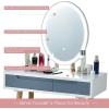 CHARMAID Vanity Set with Lighted Mirror, 3 Modes Adjustable Brightness Mirror, Makeup Dressing Table with Cushioned Stool, 2 Sliding Drawers with Divider, Modern Bedroom Vanity for Girls Women (White)(Grey)