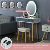 CHARMAID Vanity Set with Lighted Mirror, 3 Modes Adjustable Brightness Mirror, Makeup Dressing Table with Cushioned Stool, 2 Sliding Drawers with Divider, Modern Bedroom Vanity for Girls Women (White)(Grey)