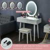 CHARMAID Vanity Set with Lighted Mirror, 3 Modes Adjustable Brightness Mirror, Makeup Dressing Table with Cushioned Stool, 2 Sliding Drawers with Divider, Modern Bedroom Vanity for Girls Women (White)(White)