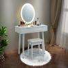 CHARMAID Vanity Set with Lighted Mirror, 3 Modes Adjustable Brightness Mirror, Makeup Dressing Table with Cushioned Stool, 2 Sliding Drawers with Divider, Modern Bedroom Vanity for Girls Women (White)(White)