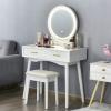 CHARMAID Vanity Set with Touch Screen Dimming Lighted Mirror, 3 Color Lighting Modes, Modern Bedroom Makeup Dressing Table with 2 Sliding Drawers and Cushioned Stool for Girls Women (White)(White)