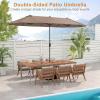 Giantex 13ft Large Patio Umbrella with Base, Double-Sided Outdoor Umbrella with Crank Handle, Umbrella Base Stand with 2 Sandbags, 12 Metal Ribs, Market Umbrellas for Garden Poolside Deck(Tan)