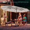 Giantex 15 FT Double Patio Umbrellas with 48 Solar LED Lights, Auto-Charging Panel, Crank System, Outdoor Extra-Large Rectangle Market Table Umbrella for Garden Deck Backyard Beach Pool(Beige)