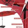 Giantex 15 FT Double Patio Umbrellas with 48 Solar LED Lights, Auto-Charging Panel, Crank System, Outdoor Extra-Large Rectangle Market Table Umbrella for Garden Deck Backyard Beach Pool(Burgundy)