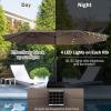 Giantex 15 FT Double Patio Umbrellas with 48 Solar LED Lights, Auto-Charging Panel, Crank System, Outdoor Extra-Large Rectangle Market Table Umbrella for Garden Deck Backyard Beach Pool(Coffee)