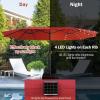 Giantex 15 FT Double Patio Umbrellas with 48 Solar LED Lights, Auto-Charging Panel, Crank System, Outdoor Extra-Large Rectangle Market Table Umbrella for Garden Deck Backyard Beach Pool(Burgundy)