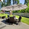 Giantex 15 FT Double Patio Umbrellas with 48 Solar LED Lights, Auto-Charging Panel, Crank System, Outdoor Extra-Large Rectangle Market Table Umbrella for Garden Deck Backyard Beach Pool(Beige)