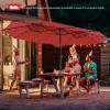 Giantex 15 FT Double Patio Umbrellas with 48 Solar LED Lights, Auto-Charging Panel, Crank System, Outdoor Extra-Large Rectangle Market Table Umbrella for Garden Deck Backyard Beach Pool(Burgundy)