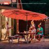 Giantex 15 FT Double Patio Umbrellas with 48 Solar LED Lights, Auto-Charging Panel, Crank System, Outdoor Extra-Large Rectangle Market Table Umbrella for Garden Deck Backyard Beach Pool(Orange)