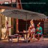 Giantex 15 FT Double Patio Umbrellas with 48 Solar LED Lights, Auto-Charging Panel, Crank System, Outdoor Extra-Large Rectangle Market Table Umbrella for Garden Deck Backyard Beach Pool(Coffee)