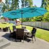 Giantex 15 FT Double Patio Umbrellas with 48 Solar LED Lights, Auto-Charging Panel, Crank System, Outdoor Extra-Large Rectangle Market Table Umbrella for Garden Deck Backyard Beach Pool(Turquoise)