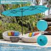 Giantex 15 FT Double Patio Umbrellas with 48 Solar LED Lights, Auto-Charging Panel, Crank System, Outdoor Extra-Large Rectangle Market Table Umbrella for Garden Deck Backyard Beach Pool(Turquoise)