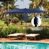 Giantex 15 FT Double Patio Umbrellas with 48 Solar LED Lights, Auto-Charging Panel, Crank System, Outdoor Extra-Large Rectangle Market Table Umbrella for Garden Deck Backyard Beach Pool(Navy)