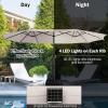 Giantex 15 FT Double Patio Umbrellas with 48 Solar LED Lights, Auto-Charging Panel, Crank System, Outdoor Extra-Large Rectangle Market Table Umbrella for Garden Deck Backyard Beach Pool(Beige)