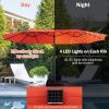 Giantex 15 FT Double Patio Umbrellas with 48 Solar LED Lights, Auto-Charging Panel, Crank System, Outdoor Extra-Large Rectangle Market Table Umbrella for Garden Deck Backyard Beach Pool(Orange)