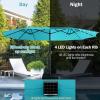 Giantex 15 FT Double Patio Umbrellas with 48 Solar LED Lights, Auto-Charging Panel, Crank System, Outdoor Extra-Large Rectangle Market Table Umbrella for Garden Deck Backyard Beach Pool(Turquoise)