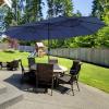 Giantex 15 FT Double Patio Umbrellas with 48 Solar LED Lights, Auto-Charging Panel, Crank System, Outdoor Extra-Large Rectangle Market Table Umbrella for Garden Deck Backyard Beach Pool(Navy)