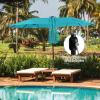 Giantex 15 FT Double Patio Umbrellas with 48 Solar LED Lights, Auto-Charging Panel, Crank System, Outdoor Extra-Large Rectangle Market Table Umbrella for Garden Deck Backyard Beach Pool(Turquoise)