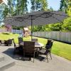 Giantex 15 FT Double Patio Umbrellas with 48 Solar LED Lights, Auto-Charging Panel, Crank System, Outdoor Extra-Large Rectangle Market Table Umbrella for Garden Deck Backyard Beach Pool(Gray)