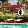 Giantex 15 FT Double Patio Umbrellas with 48 Solar LED Lights, Auto-Charging Panel, Crank System, Outdoor Extra-Large Rectangle Market Table Umbrella for Garden Deck Backyard Beach Pool(Burgundy)