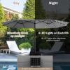 Giantex 15 FT Double Patio Umbrellas with 48 Solar LED Lights, Auto-Charging Panel, Crank System, Outdoor Extra-Large Rectangle Market Table Umbrella for Garden Deck Backyard Beach Pool(Gray)