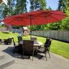 Giantex 15ft Large Outdoor Umbrella Double-Sided, 48 Solar Lights, Auto-Charging Solar Panel, Extra Large Patio Umbrella with Base and Crank, Outdoor Market Umbrellas for Poolside Garden(Burgundy)