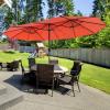 Giantex 15ft Large Outdoor Umbrella Double-Sided, 48 Solar Lights, Auto-Charging Solar Panel, Extra Large Patio Umbrella with Base and Crank, Outdoor Market Umbrellas for Poolside Garden(Orange)