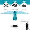 Giantex 15ft Large Outdoor Umbrella Double-Sided, 48 Solar Lights, Auto-Charging Solar Panel, Extra Large Patio Umbrella with Base and Crank, Outdoor Market Umbrellas for Poolside Garden(Turquoise)