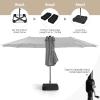 Giantex 15ft Large Outdoor Umbrella Double-Sided, 48 Solar Lights, Auto-Charging Solar Panel, Extra Large Patio Umbrella with Base and Crank, Outdoor Market Umbrellas for Poolside Garden(Gray)