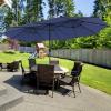Giantex 15ft Large Outdoor Umbrella Double-Sided, 48 Solar Lights, Auto-Charging Solar Panel, Extra Large Patio Umbrella with Base and Crank, Outdoor Market Umbrellas for Poolside Garden(Navy)