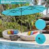Giantex 15ft Large Outdoor Umbrella Double-Sided, 48 Solar Lights, Auto-Charging Solar Panel, Extra Large Patio Umbrella with Base and Crank, Outdoor Market Umbrellas for Poolside Garden(Turquoise)