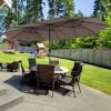 Giantex 15ft Large Outdoor Umbrella Double-Sided, 48 Solar Lights, Auto-Charging Solar Panel, Extra Large Patio Umbrella with Base and Crank, Outdoor Market Umbrellas for Poolside Garden(Tan)