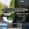 Giantex 15ft Large Outdoor Umbrella Double-Sided, 48 Solar Lights, Auto-Charging Solar Panel, Extra Large Patio Umbrella with Base and Crank, Outdoor Market Umbrellas for Poolside Garden(Gray)