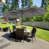 Giantex 15ft Large Outdoor Umbrella Double-Sided, 48 Solar Lights, Auto-Charging Solar Panel, Extra Large Patio Umbrella with Base and Crank, Outdoor Market Umbrellas for Poolside Garden(Gray)