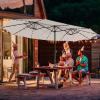 Giantex 15ft Large Outdoor Umbrella Double-Sided, 48 Solar Lights, Auto-Charging Solar Panel, Extra Large Patio Umbrella with Base and Crank, Outdoor Market Umbrellas for Poolside Garden(Beige)