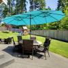Giantex 15ft Large Outdoor Umbrella Double-Sided, 48 Solar Lights, Auto-Charging Solar Panel, Extra Large Patio Umbrella with Base and Crank, Outdoor Market Umbrellas for Poolside Garden(Turquoise)