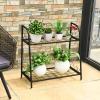 Giantex 2 Tier Metal Plant Stand, Indoor Outdoor Plant Shelf, Flower Rack Display Shelf, Flower Pots Holder with Adjustable Feet for Garden, Balcony, Living Room (2-tier (25” x 12” x 24.5”))(2-tier (25” x 12” x 24.5”))