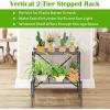 Giantex 2 Tier Stair Style Metal Plant Stand, Flower Pot Display Holder with Widened Grid Rack, Indoor Outdoor Multifunctional Storage Organizer Ladder Shelf for Garden Balcony Yard