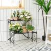 Giantex 2 Tier Stair Style Metal Plant Stand, Flower Pot Display Holder with Widened Grid Rack, Indoor Outdoor Multifunctional Storage Organizer Ladder Shelf for Garden Balcony Yard