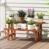 Giantex 2 Tier Wood Plant Stand, Ladder Plant Shelf for Multiple Potted Plants with Teak Oil Finish, Indoor & Outdoor Flower Pot Holder, Corner Display Rack for Balcony, Living Room, Garden