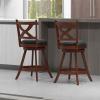 Giantex 24” Bar Stools Set of 2, 360° Swivel Counter Height Stools with Back, Solid Rubber Wood Frame, Leather Padded Seat, Vintage Upholstered Armless Farmhouse Barstools for Kitchen Island Home Bar(2)