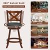 Giantex 24” Bar Stools Set of 2, 360° Swivel Counter Height Stools with Back, Solid Rubber Wood Frame, Leather Padded Seat, Vintage Upholstered Armless Farmhouse Barstools for Kitchen Island Home Bar(2)
