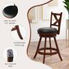 Giantex 24” Bar Stools Set of 2, 360° Swivel Counter Height Stools with Back, Solid Rubber Wood Frame, Leather Padded Seat, Vintage Upholstered Armless Farmhouse Barstools for Kitchen Island Home Bar(1)
